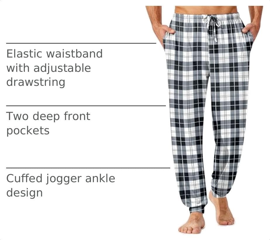 image:imageEkouaer Mens Pajama Pants Jogger Comfy Loungewear with Pockets DrawstringBlack Plaid