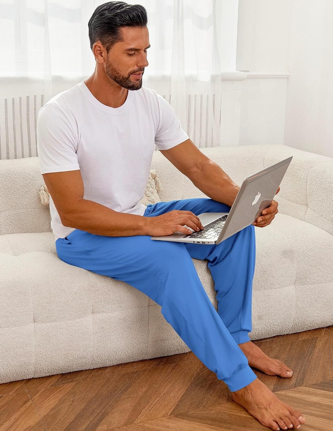 image:imageEkouaer Mens Pajama Pants Jogger Comfy Loungewear with Pockets DrawstringBlue