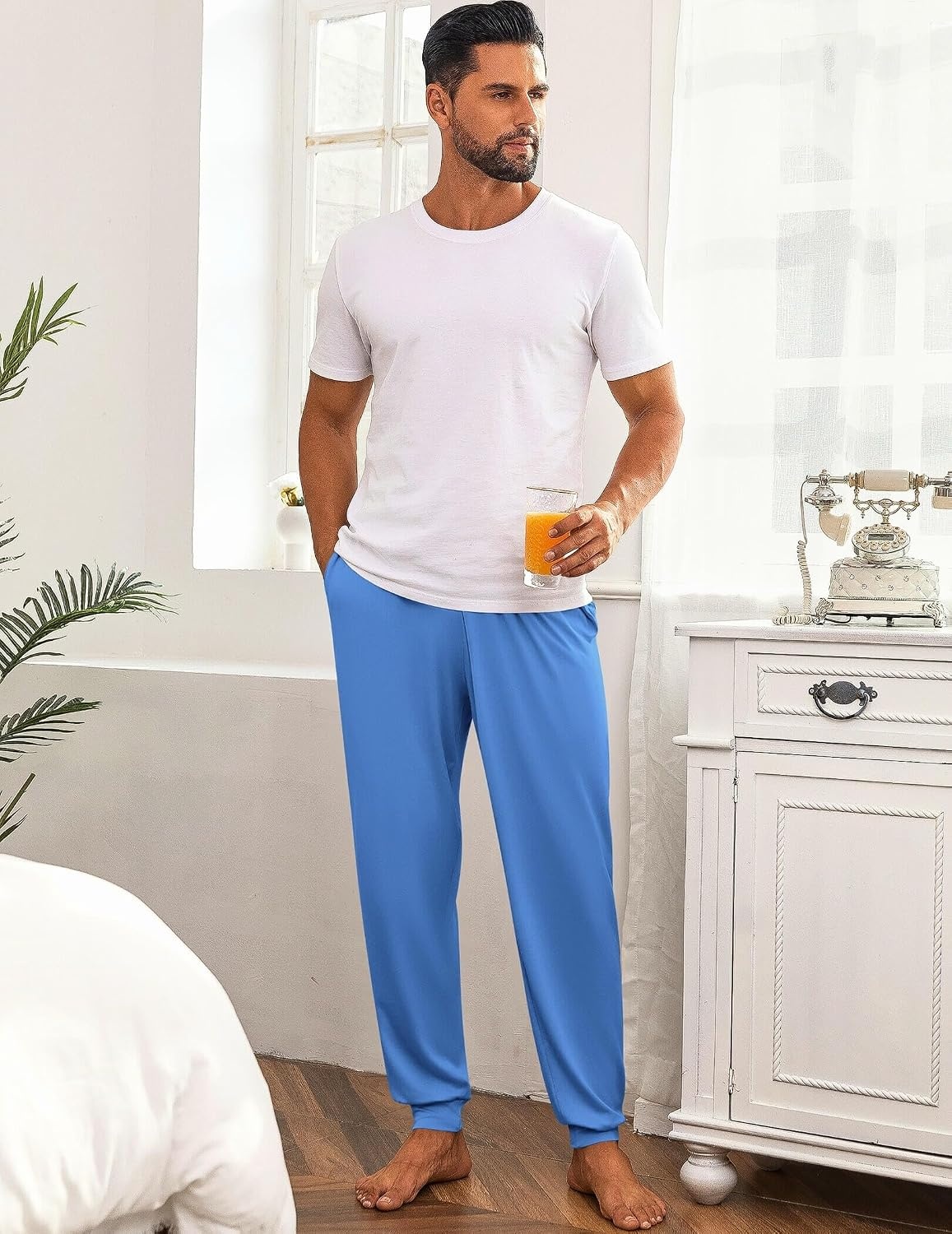 image:imageEkouaer Mens Pajama Pants Jogger Comfy Loungewear with Pockets DrawstringBlue