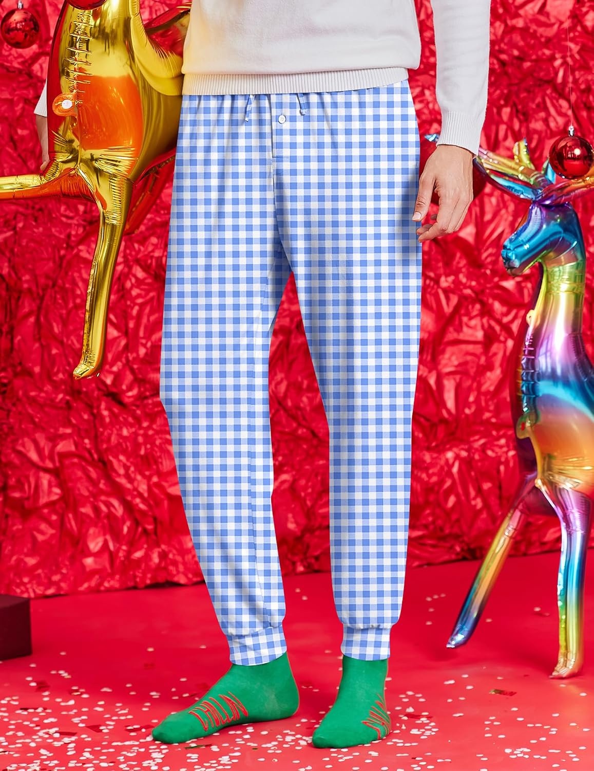 image:imageEkouaer Mens Pajama Pants Jogger Comfy Loungewear with Pockets DrawstringGinghamstripe