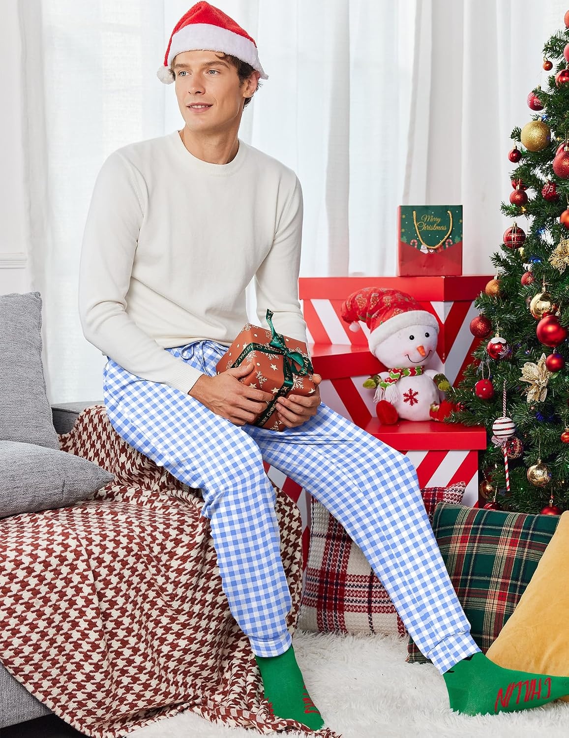 image:imageEkouaer Mens Pajama Pants Jogger Comfy Loungewear with Pockets DrawstringGinghamstripe
