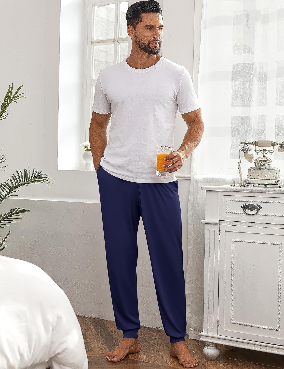 image:imageEkouaer Mens Pajama Pants Jogger Comfy Loungewear with Pockets DrawstringNavy Blue