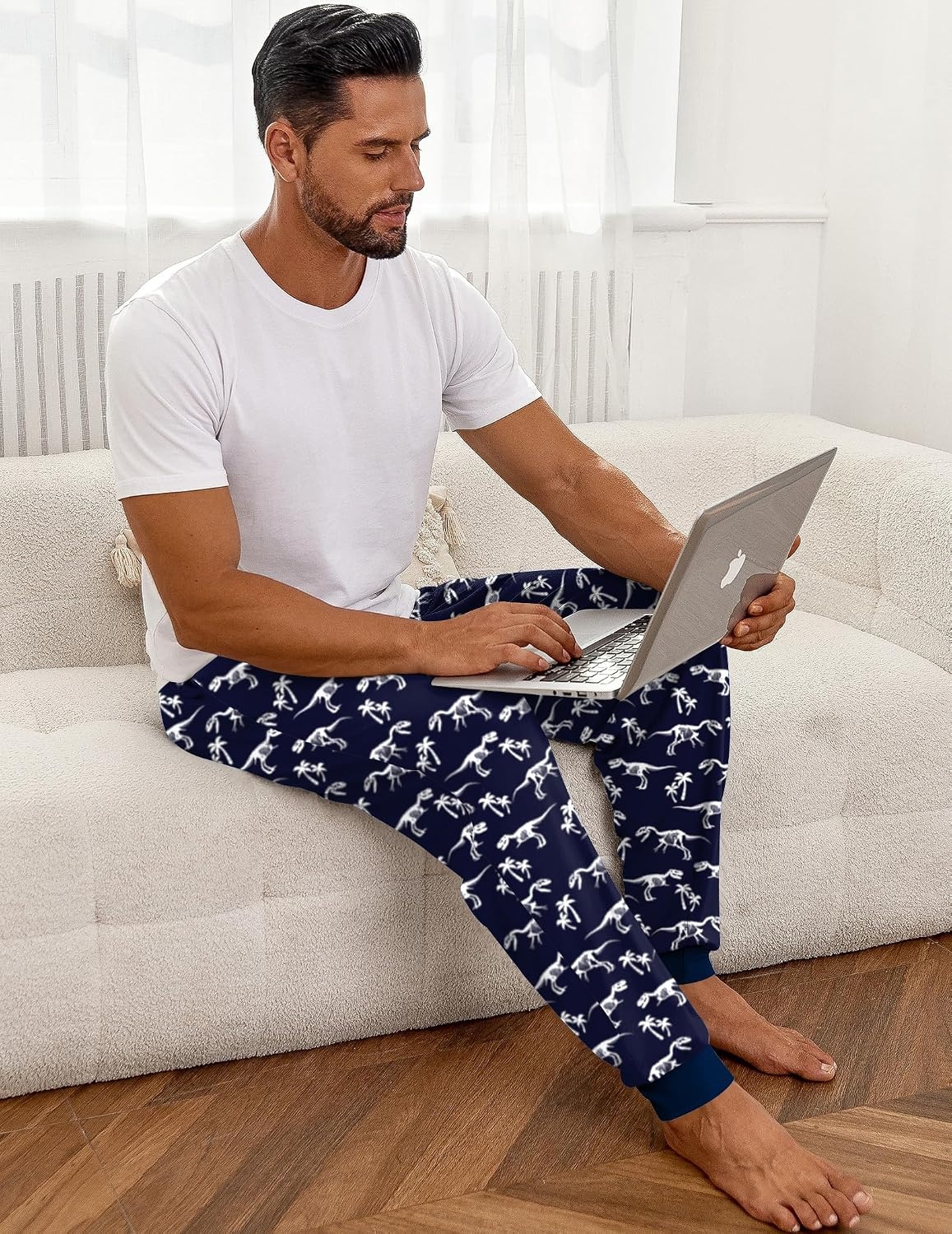 image:imageEkouaer Mens Pajama Pants Jogger Comfy Loungewear with Pockets DrawstringNavy Dinosaur