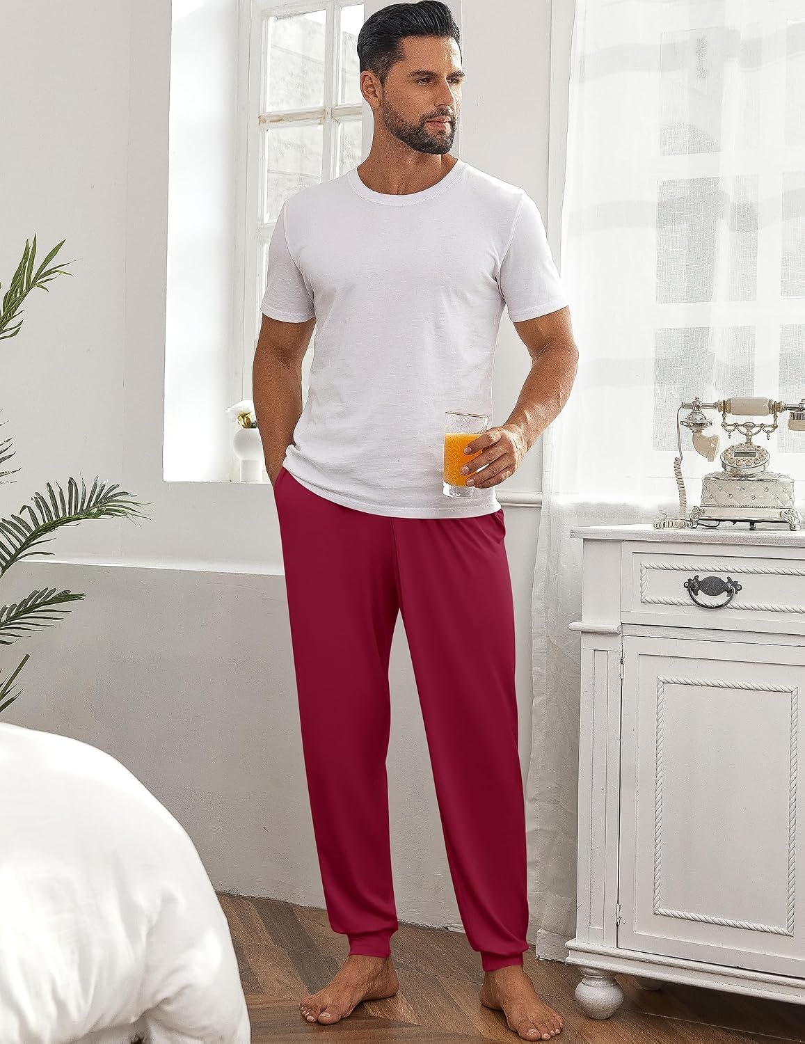 image:imageEkouaer Mens Pajama Pants Jogger Comfy Loungewear with Pockets DrawstringRed