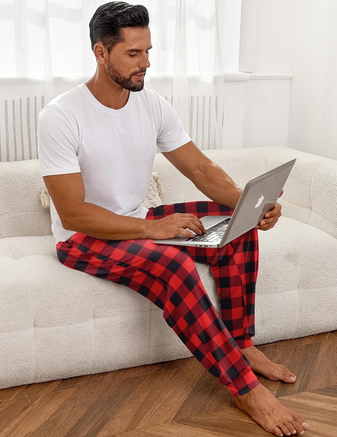image:imageEkouaer Mens Pajama Pants Jogger Comfy Loungewear with Pockets DrawstringRed Plaid