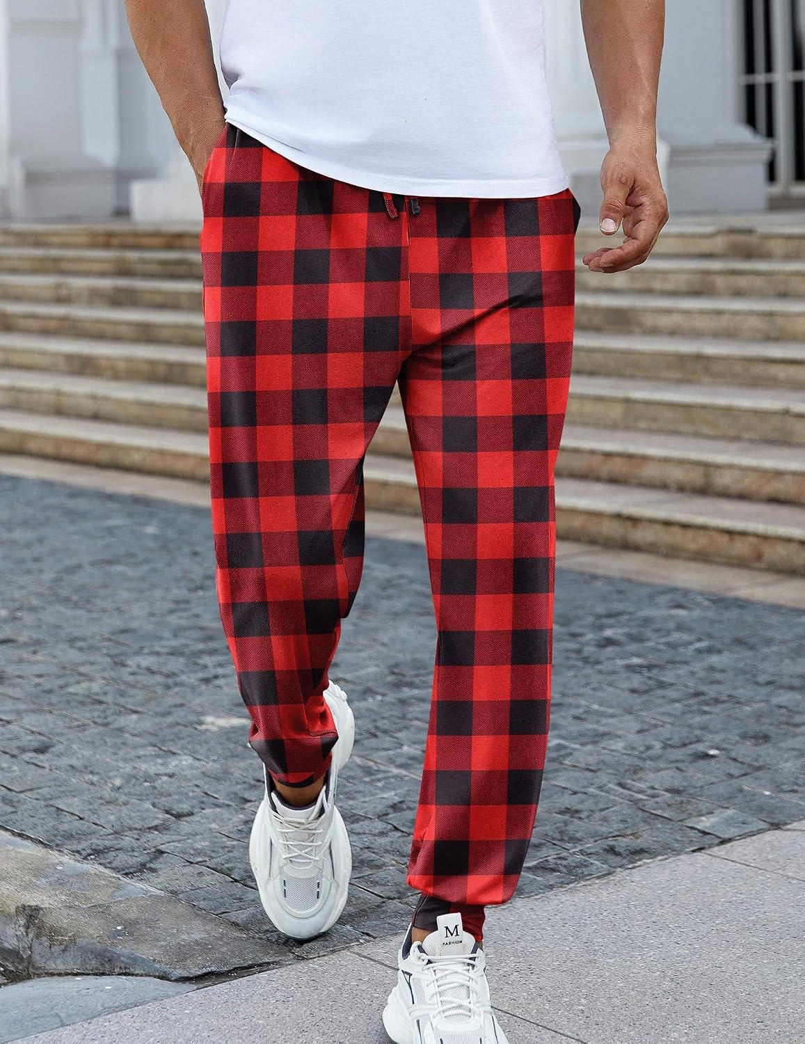 image:imageEkouaer Mens Pajama Pants Jogger Comfy Loungewear with Pockets DrawstringRed Plaid