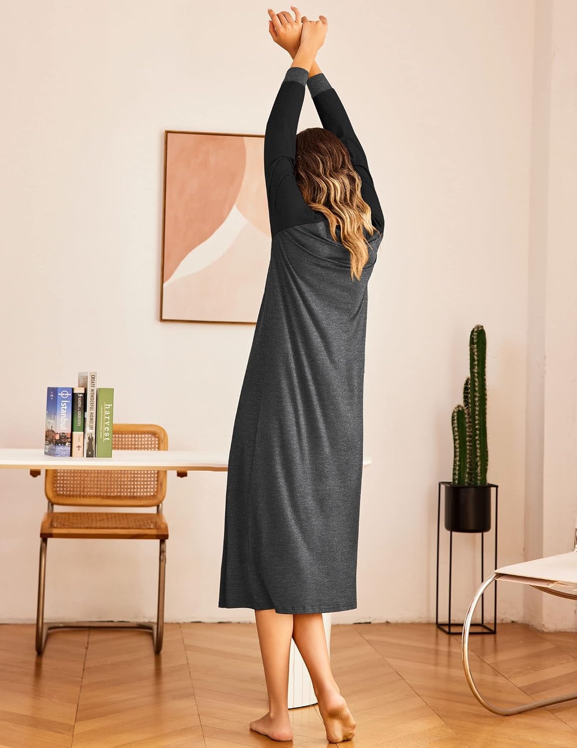 image:imageEkouaer Nightgown for Women Long Sleeve Sleepshirt Full Length NightshirtAdark Grey