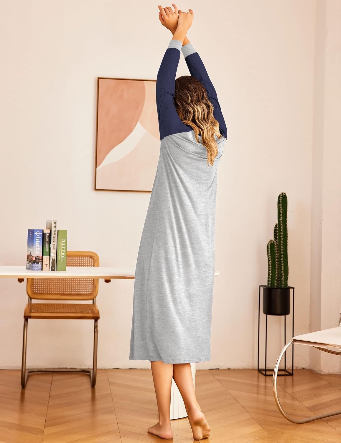 image:imageEkouaer Nightgown for Women Long Sleeve Sleepshirt Full Length NightshirtAnavy Blue