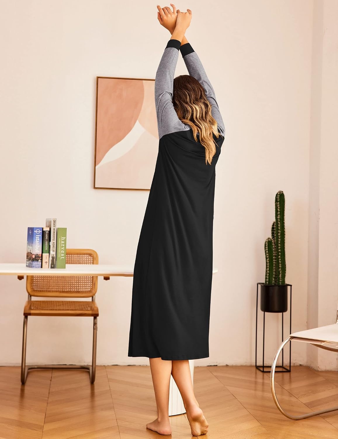 image:imageEkouaer Nightgown for Women Long Sleeve Sleepshirt Full Length NightshirtBlack3