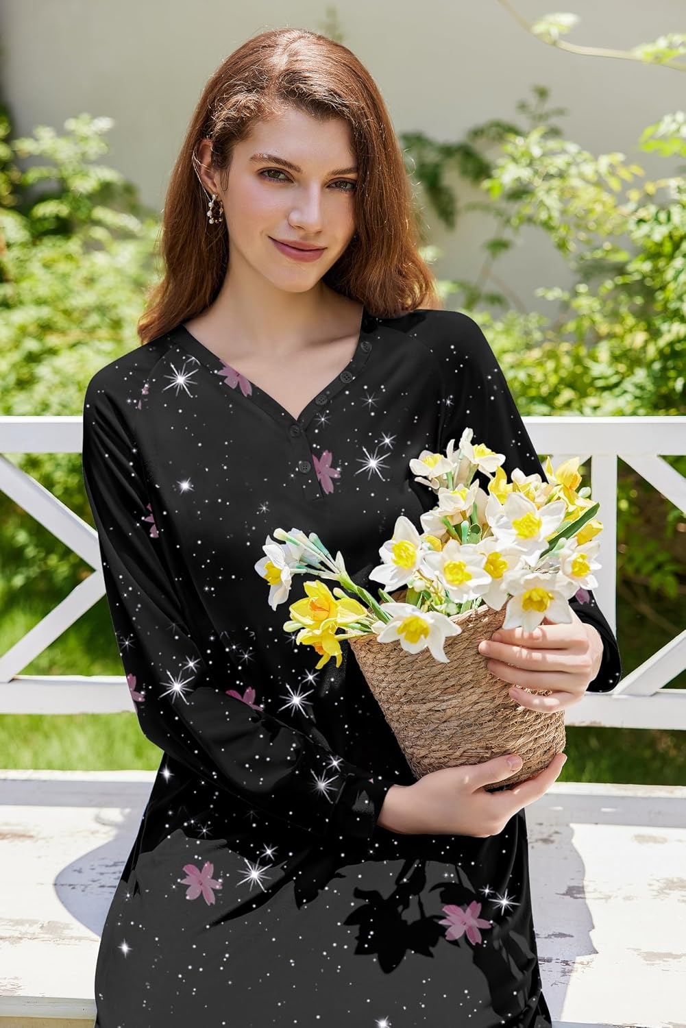 image:imageEkouaer Nightgown for Women Long Sleeve Sleepshirt Full Length NightshirtCherry Blossoms