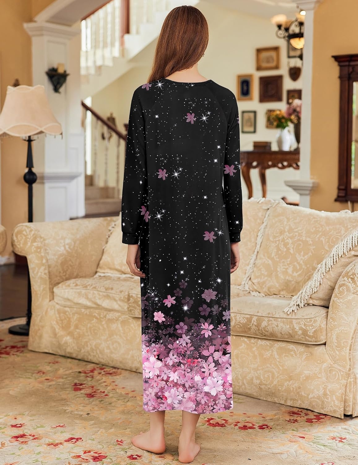 image:imageEkouaer Nightgown for Women Long Sleeve Sleepshirt Full Length NightshirtCherry Blossoms