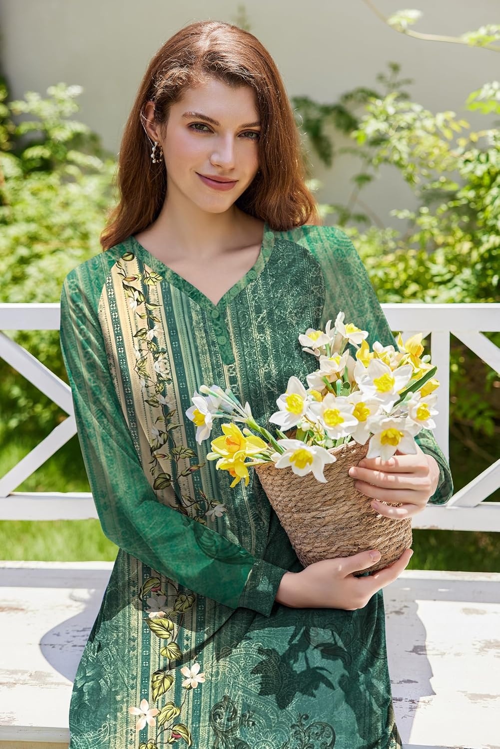 image:imageEkouaer Nightgown for Women Long Sleeve Sleepshirt Full Length NightshirtFloral Green