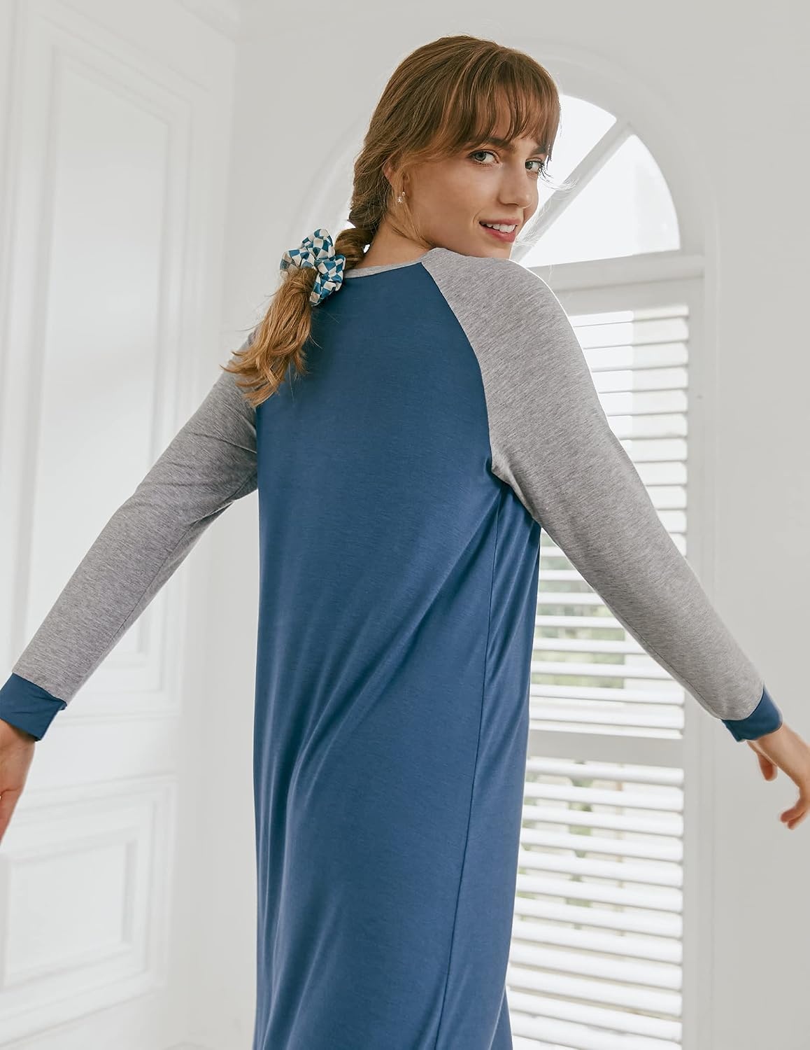 image:imageEkouaer Nightgown for Women Long Sleeve Sleepshirt Full Length NightshirtNavy