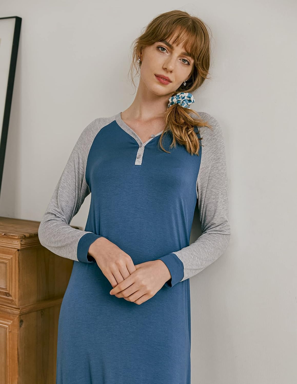 image:imageEkouaer Nightgown for Women Long Sleeve Sleepshirt Full Length NightshirtNavy