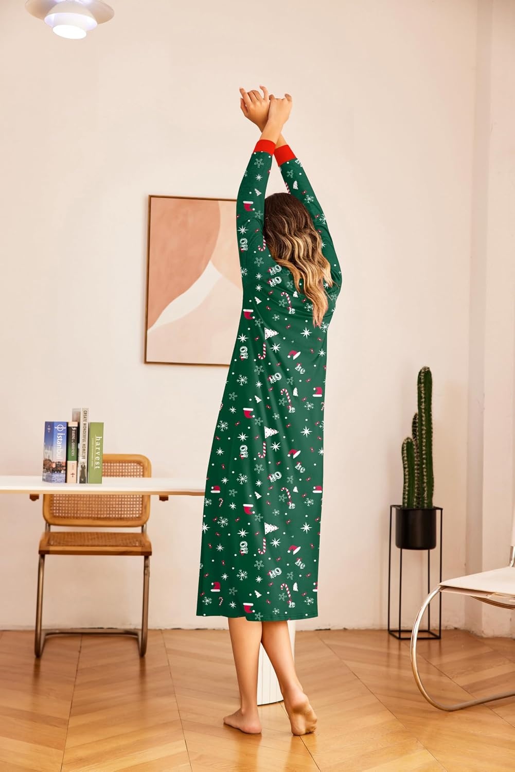 image:imageEkouaer Nightgown for Women Long Sleeve Sleepshirt Full Length NightshirtXmas Print