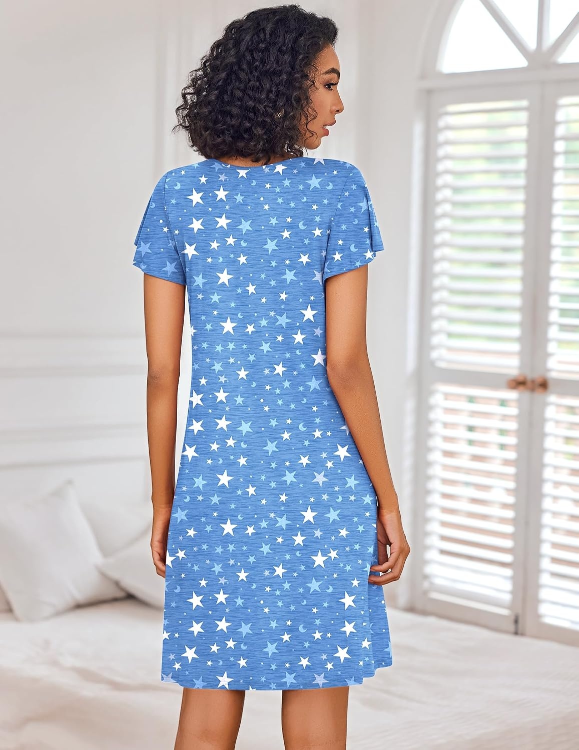 image:imageEkouaer Nightgowns for Women Short Sleeve House Dress Pleated Night GownBlue Star
