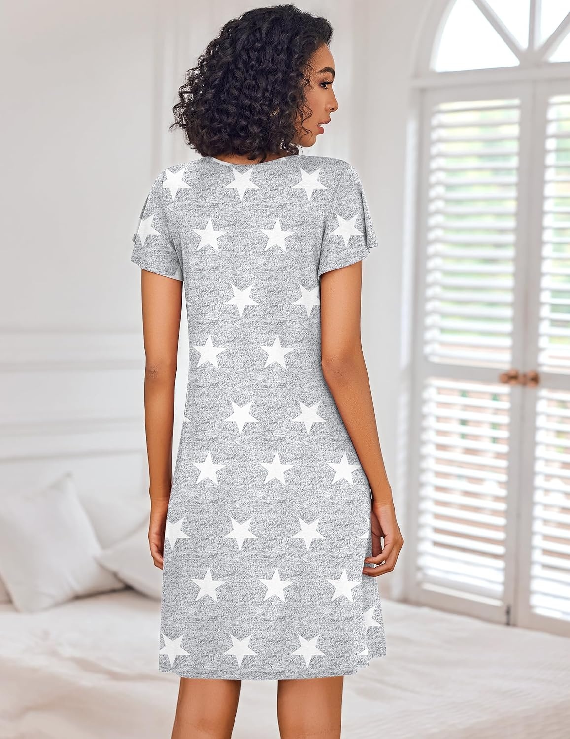 image:imageEkouaer Nightgowns for Women Short Sleeve House Dress Pleated Night GownGrey Star