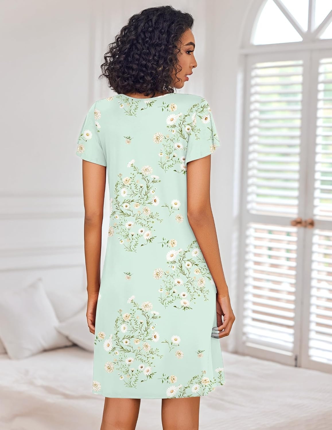 image:imageEkouaer Nightgowns for Women Short Sleeve House Dress Pleated Night GownLight Green Floral