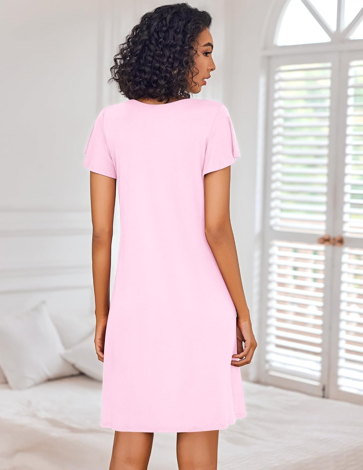 image:imageEkouaer Nightgowns for Women Short Sleeve House Dress Pleated Night GownPink