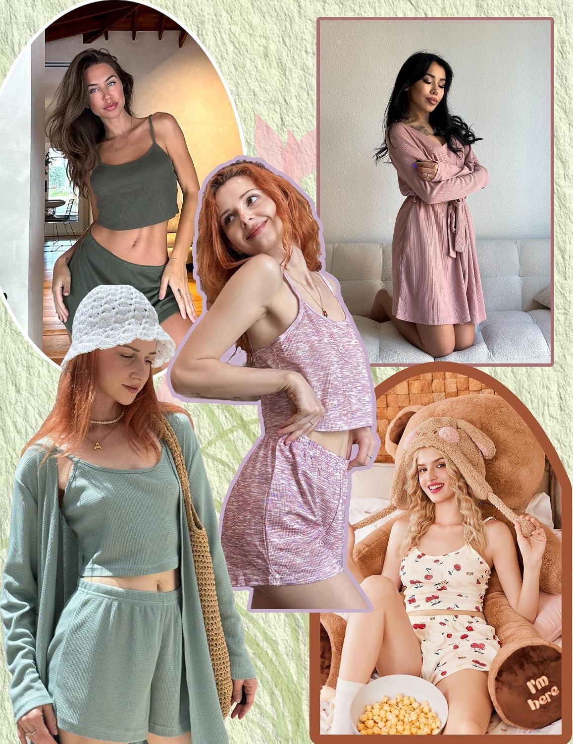 image:imageEkouaer Pajamas for Women Set 3 Piece Soft Waffle Knit Loungewear OutfitKhaki