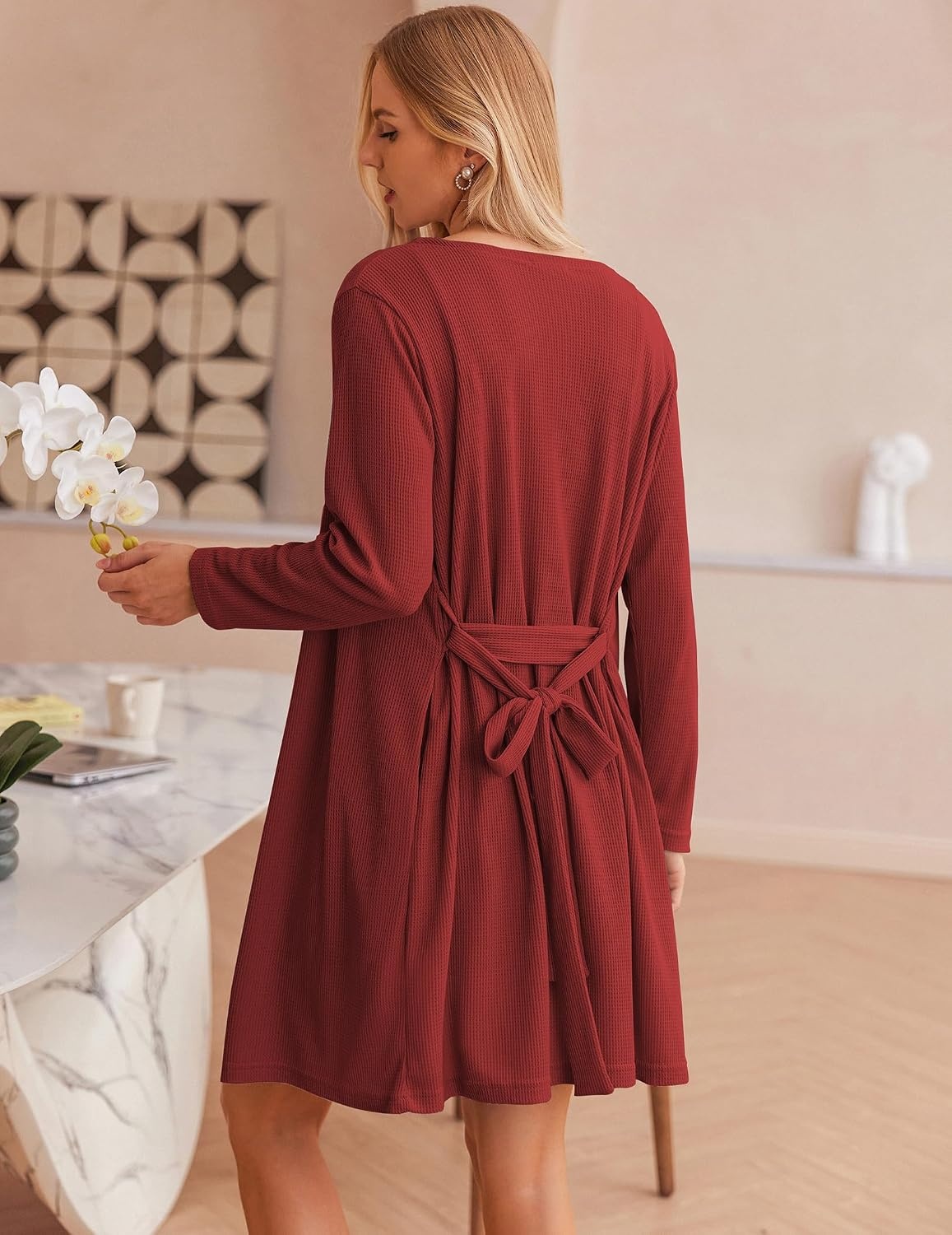 image:imageEkouaer Pajamas for Women Set 3 Piece Soft Waffle Knit Loungewear OutfitWine Red