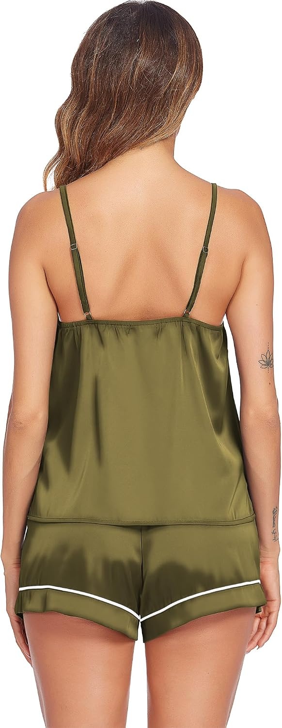 image:imageEkouaer Pajamas for Women Set Silk Satin Pjs Sexy Lingerie SleepwearArmy Green