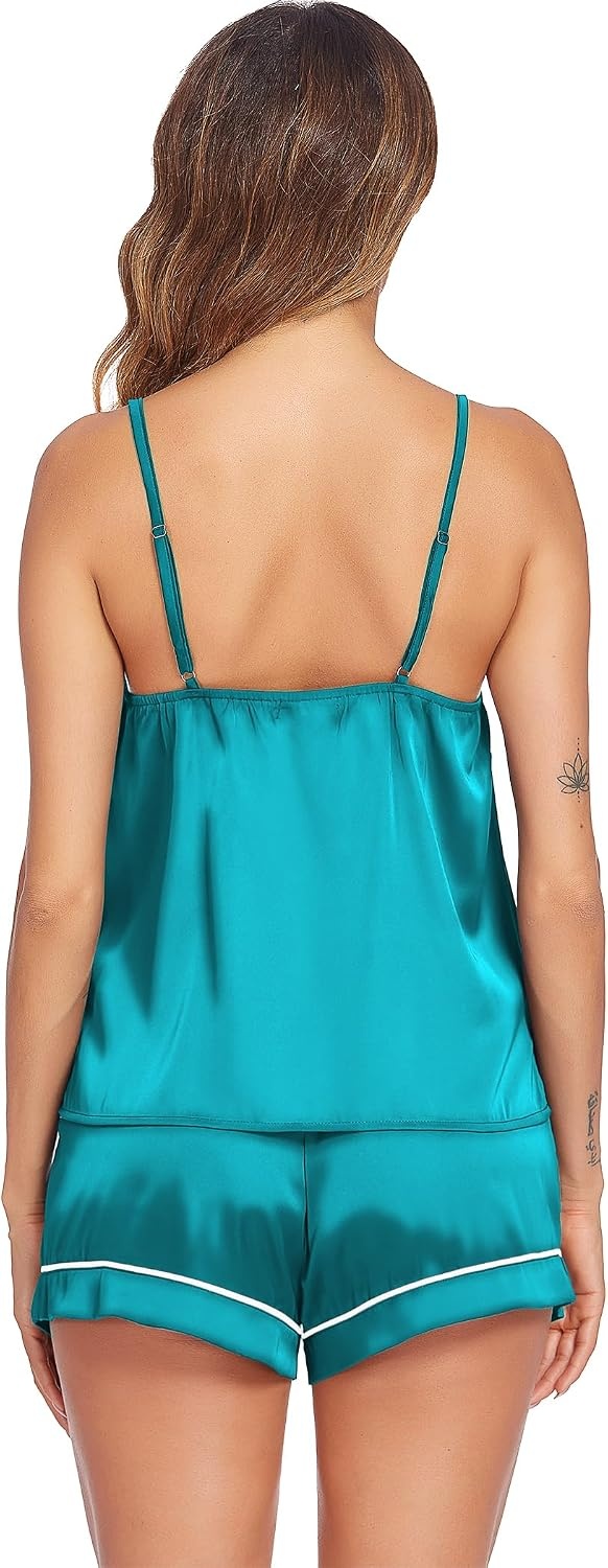 image:imageEkouaer Pajamas for Women Set Silk Satin Pjs Sexy Lingerie SleepwearBeacock Blue