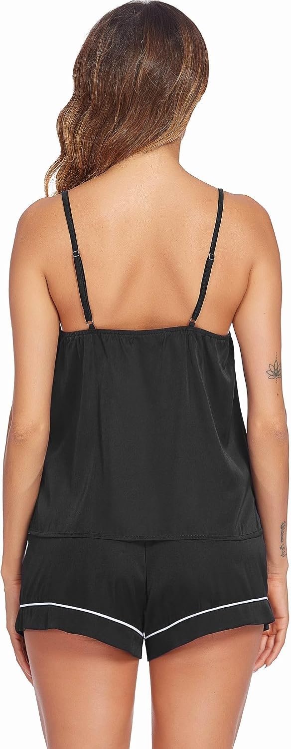 image:imageEkouaer Pajamas for Women Set Silk Satin Pjs Sexy Lingerie SleepwearBlack