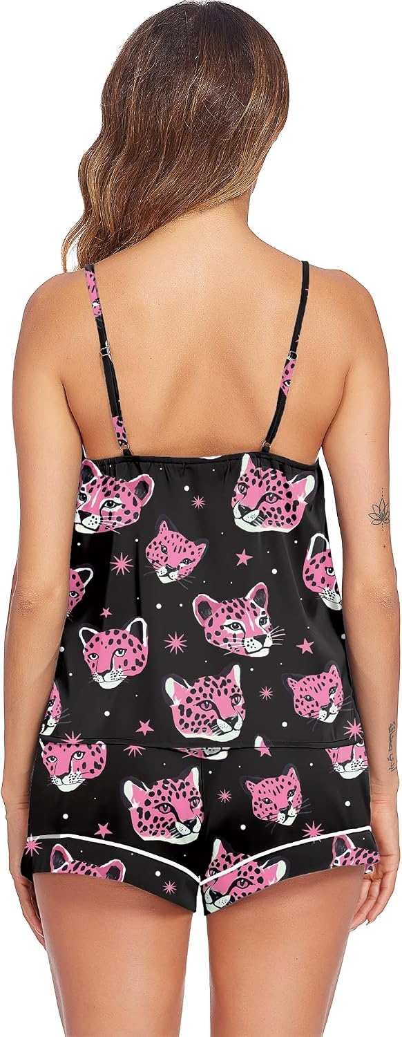 image:imageEkouaer Pajamas for Women Set Silk Satin Pjs Sexy Lingerie SleepwearBlack Leopard