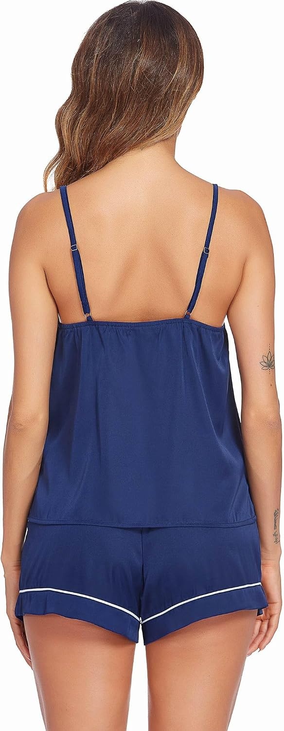 image:imageEkouaer Pajamas for Women Set Silk Satin Pjs Sexy Lingerie SleepwearNavy