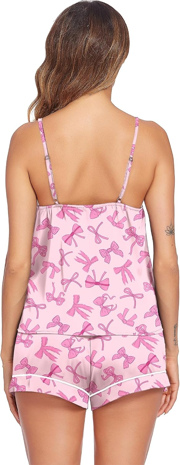 image:imageEkouaer Pajamas for Women Set Silk Satin Pjs Sexy Lingerie SleepwearPink Bow