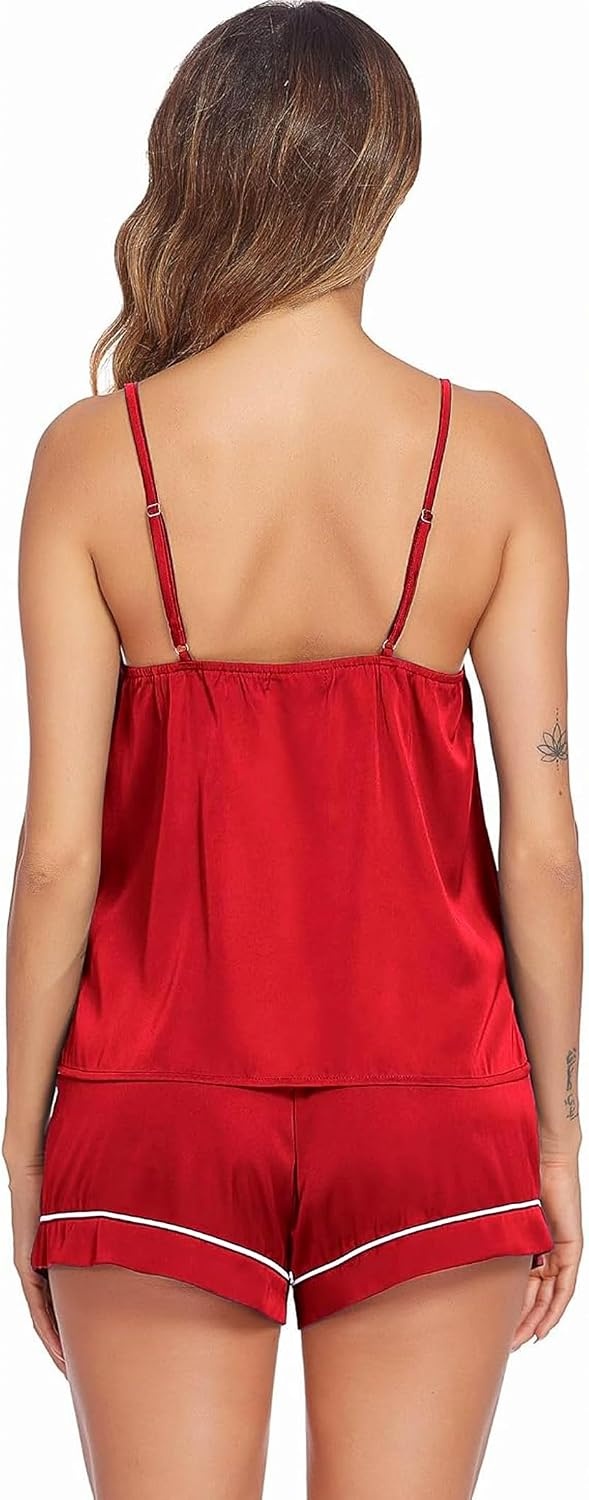 image:imageEkouaer Pajamas for Women Set Silk Satin Pjs Sexy Lingerie SleepwearRed