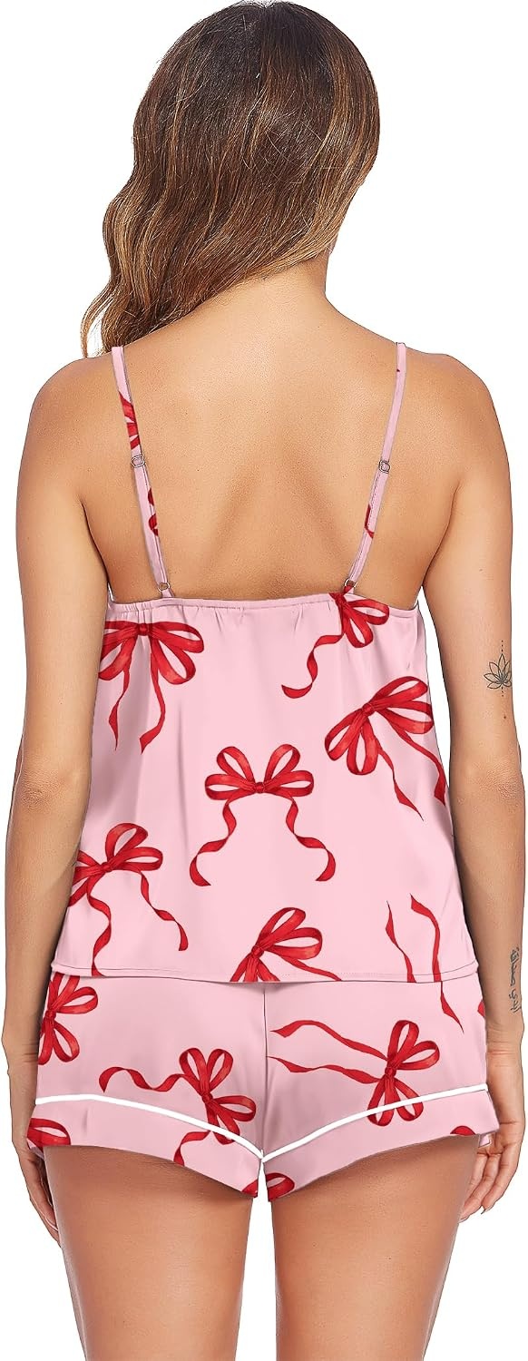 image:imageEkouaer Pajamas for Women Set Silk Satin Pjs Sexy Lingerie SleepwearRed Bow