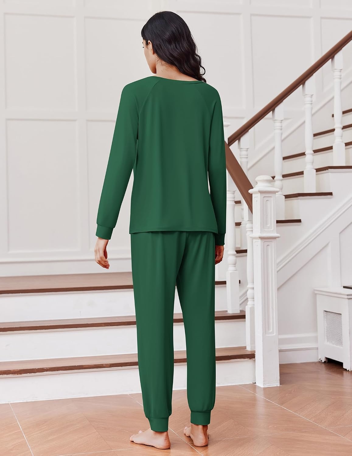 image:imageEkouaer Pajamas for Women Set Soft Lounge Sets 2 Piece Pj Sets with PocketsDark Green