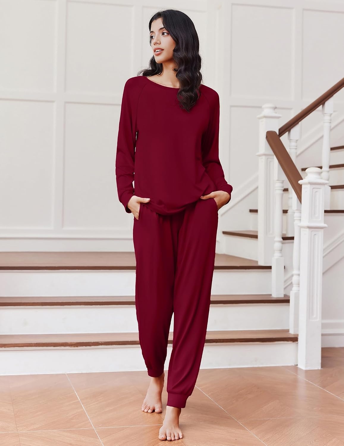 image:imageEkouaer Pajamas for Women Set Soft Lounge Sets 2 Piece Pj Sets with PocketsRed