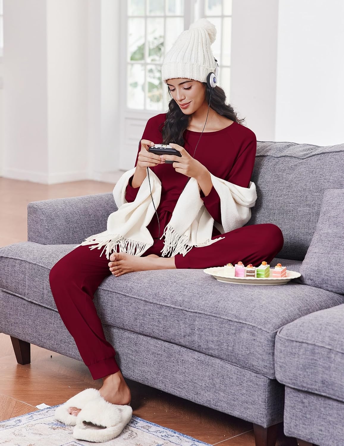 image:imageEkouaer Pajamas for Women Set Soft Lounge Sets 2 Piece Pj Sets with PocketsRed