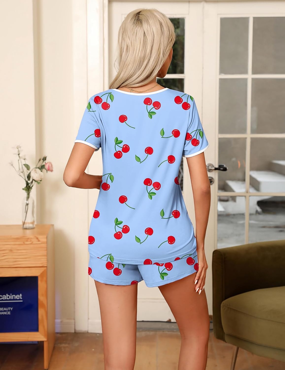 image:imageEkouaer Pajamas for Womens Set 2 Piece Soft Sleepwear Chest PocketBluecherry