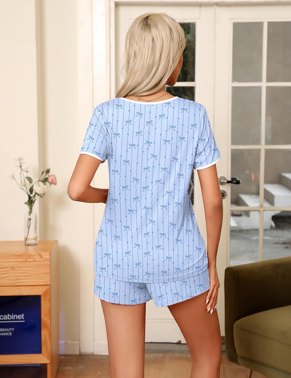 image:imageEkouaer Pajamas for Womens Set 2 Piece Soft Sleepwear Chest PocketBlueheart Bow