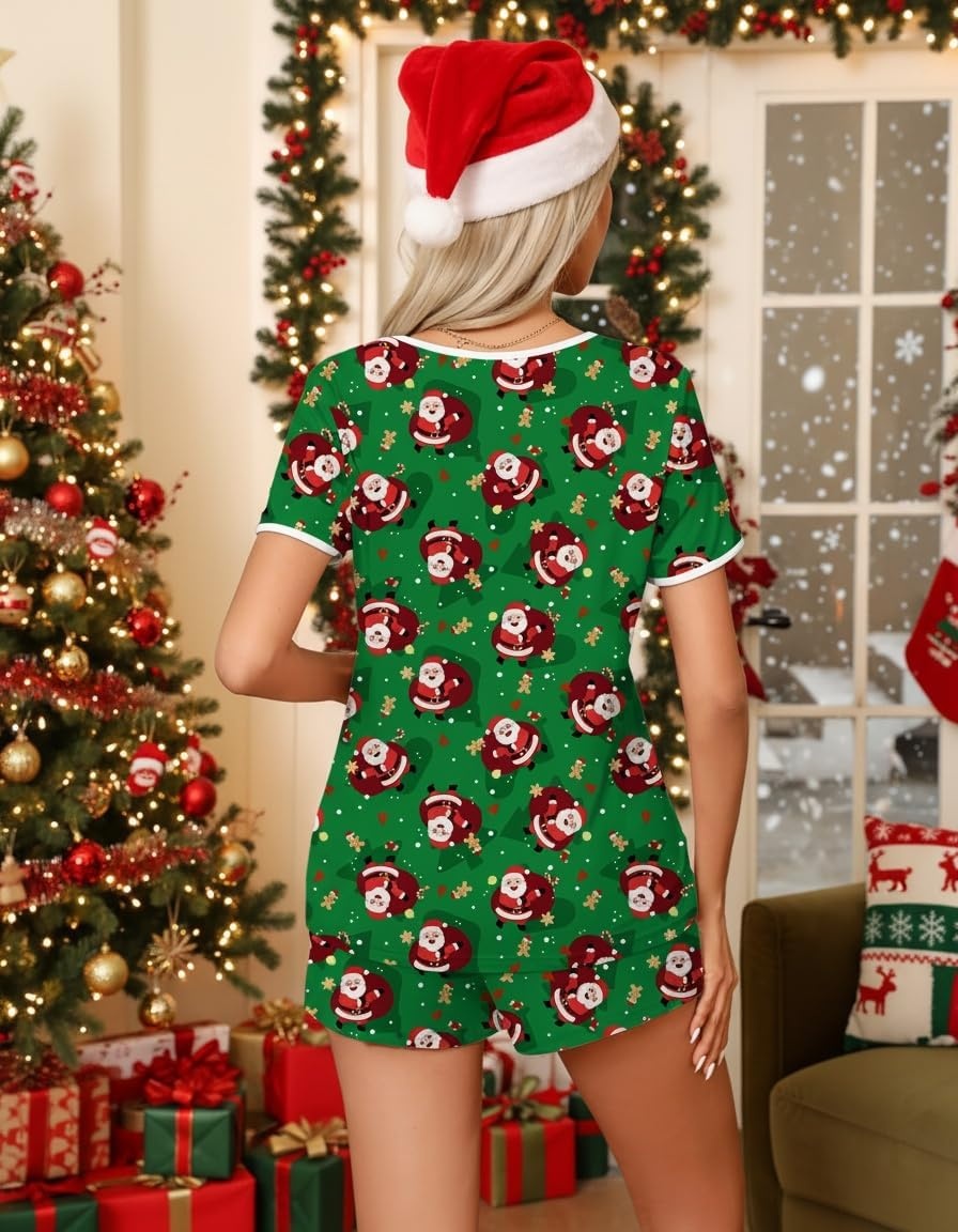 image:imageEkouaer Pajamas for Womens Set 2 Piece Soft Sleepwear Chest PocketGreen Christmas