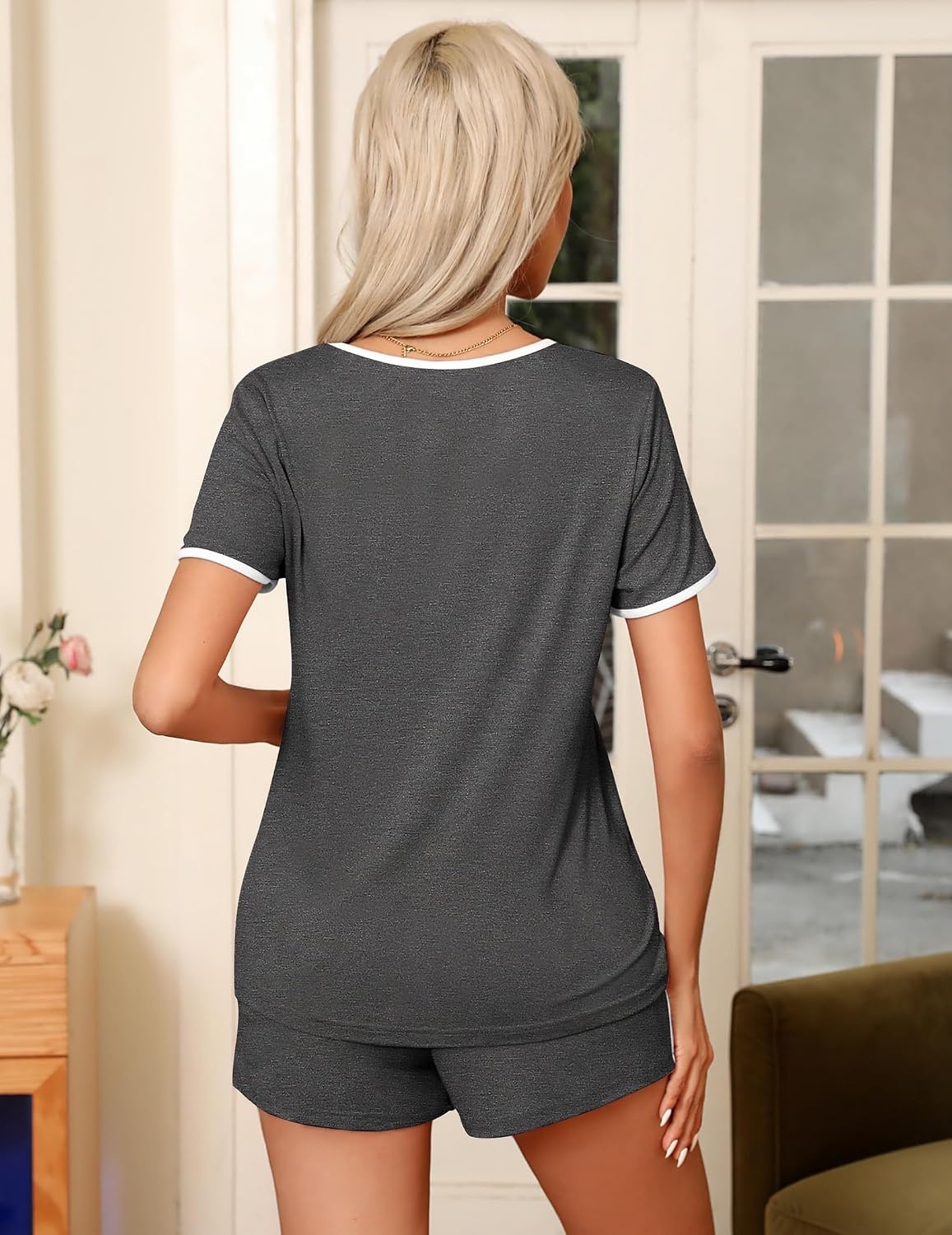 image:imageEkouaer Pajamas for Womens Set 2 Piece Soft Sleepwear Chest PocketGrey