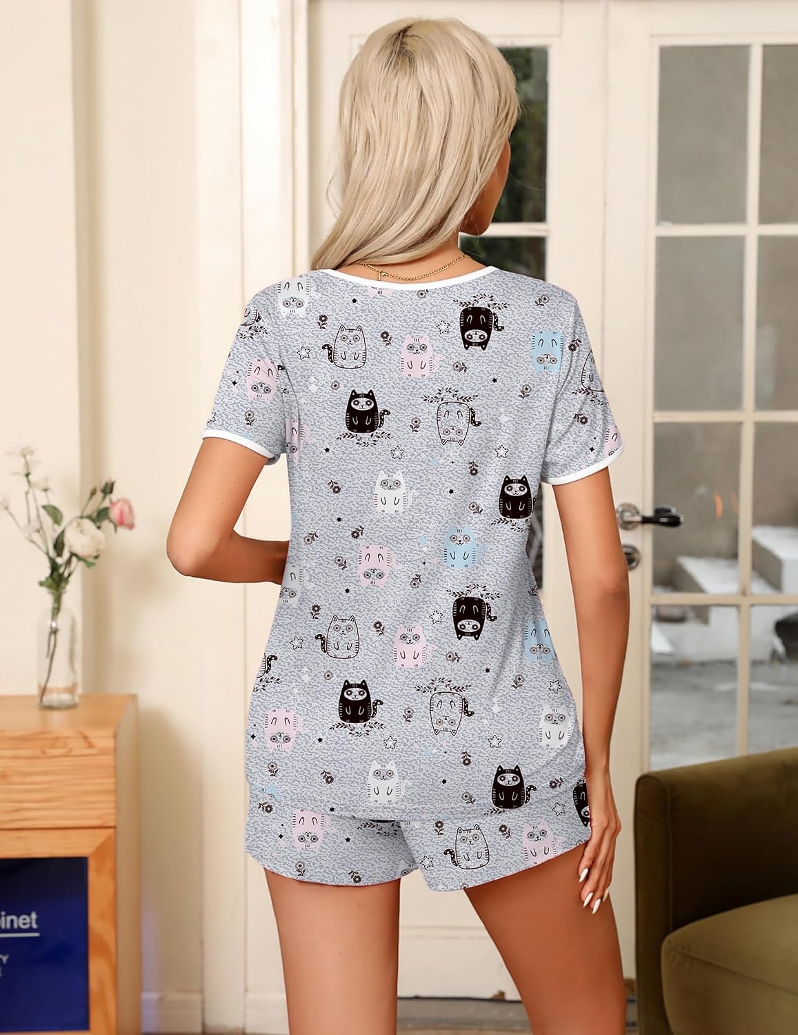 image:imageEkouaer Pajamas for Womens Set 2 Piece Soft Sleepwear Chest PocketGrey Owl