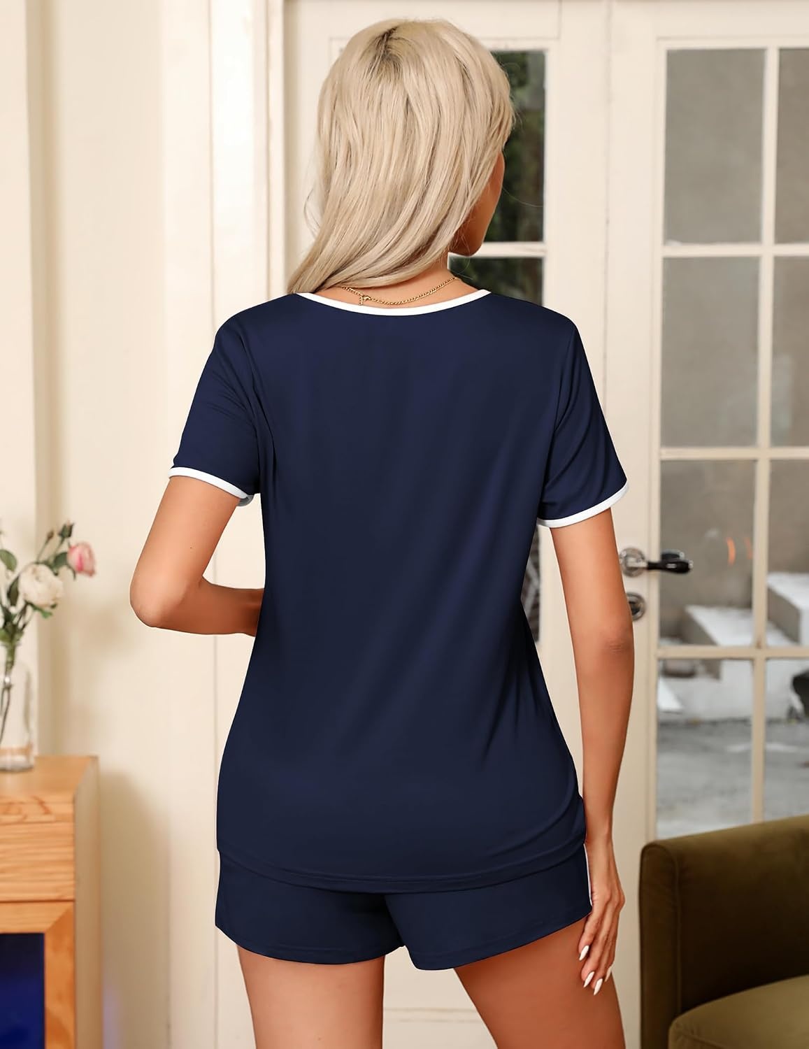 image:imageEkouaer Pajamas for Womens Set 2 Piece Soft Sleepwear Chest PocketNavy Blue