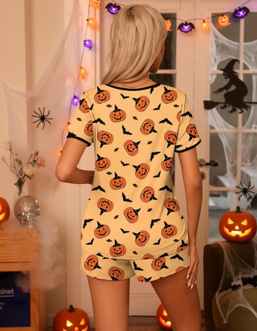 image:imageEkouaer Pajamas for Womens Set 2 Piece Soft Sleepwear Chest PocketOrange Pumpkinhalloween