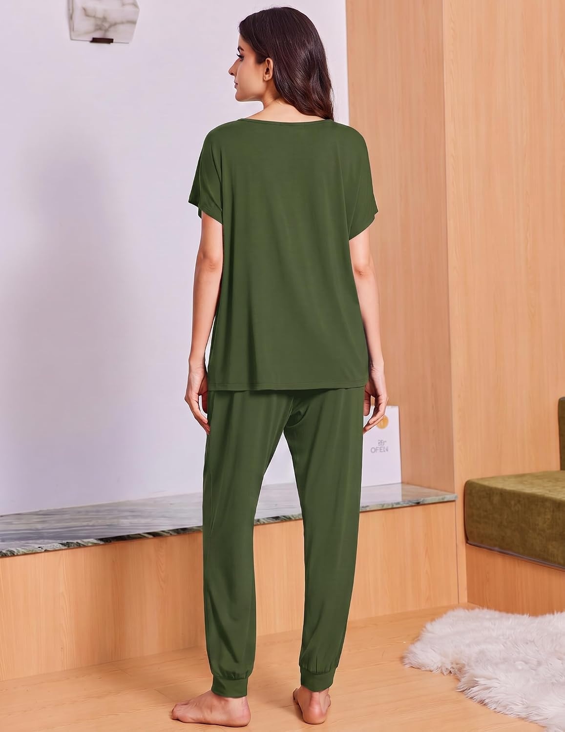 image:imageEkouaer Viscose from Bamboo Womens Pajama Sets Super Soft Short Sleeve Button Top and Pants Pj Sleepwear Sets SXXLArmy Green