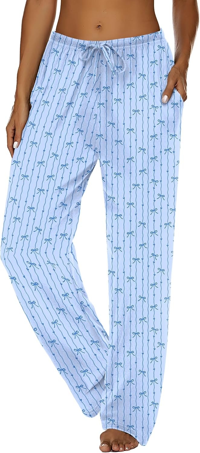 image:imageEkouaer Womens Pajama Pants Lounge Pants Soft Drawstring Pj BottomsBlue Bowknots
