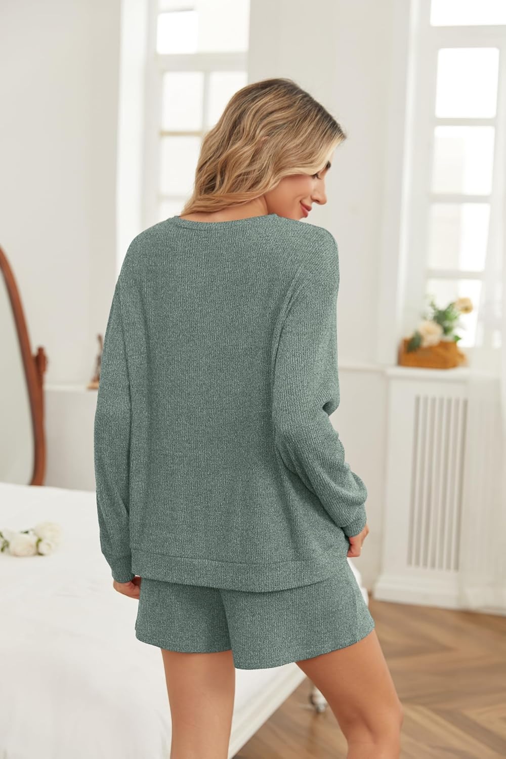 image:imageEkouaer Womens Pajama Sets Long Sleeve Top amp Shorts Matching Lounge SetGreen Christmas