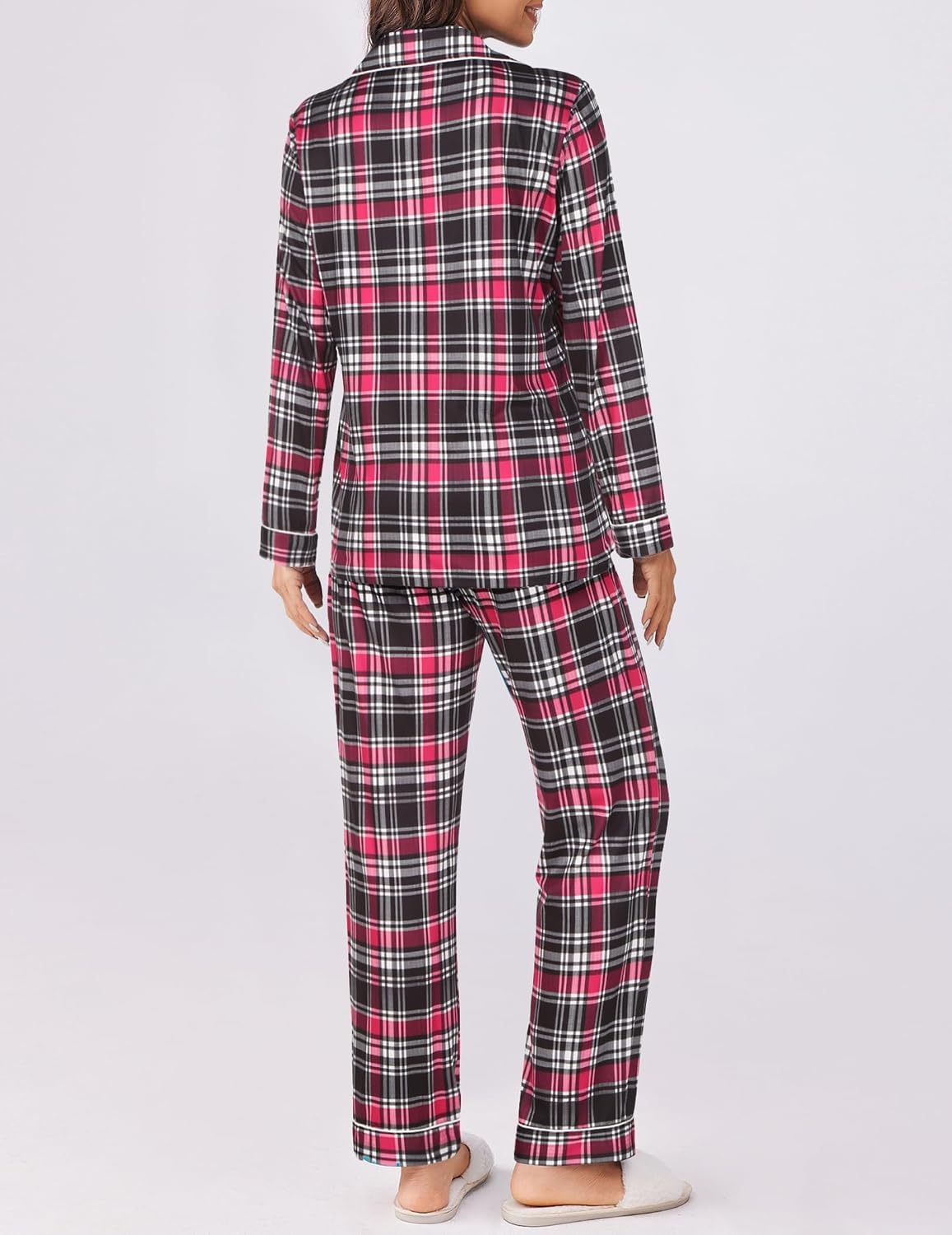 image:imageEkouaer Womens Pajamas Set Button Down Long Sleeve Top amp Pants Lounge SetsBblack Red Plaid