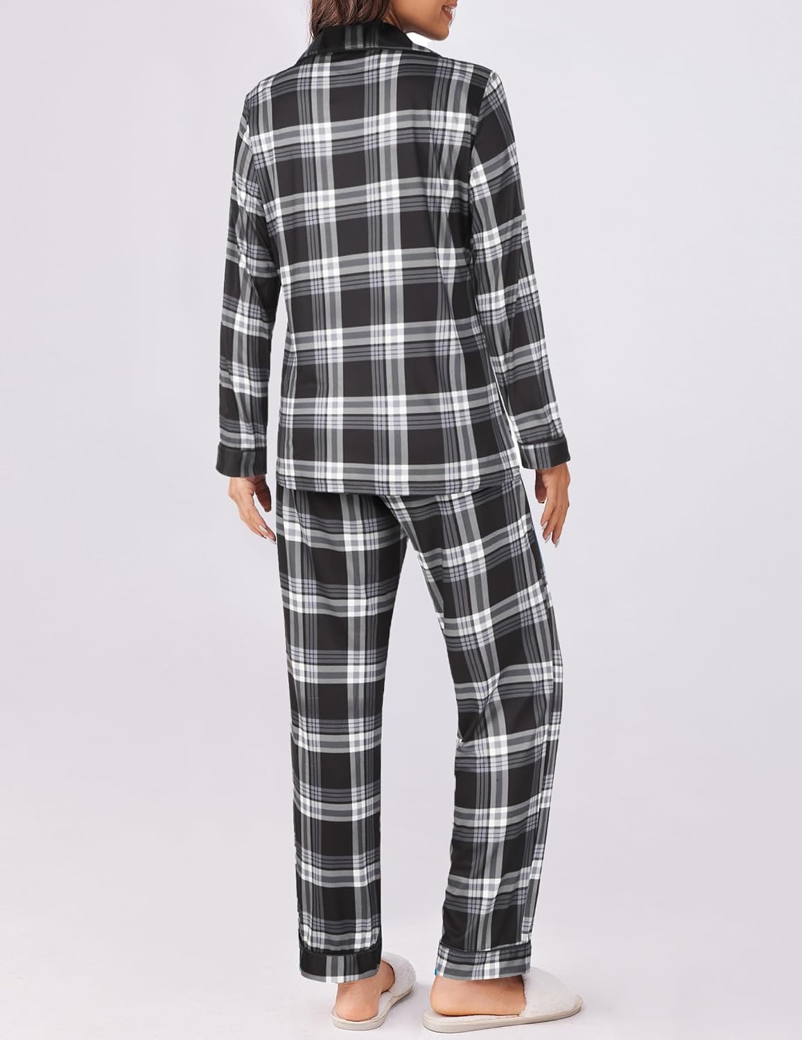 image:imageEkouaer Womens Pajamas Set Button Down Long Sleeve Top amp Pants Lounge SetsBgrey Plaid