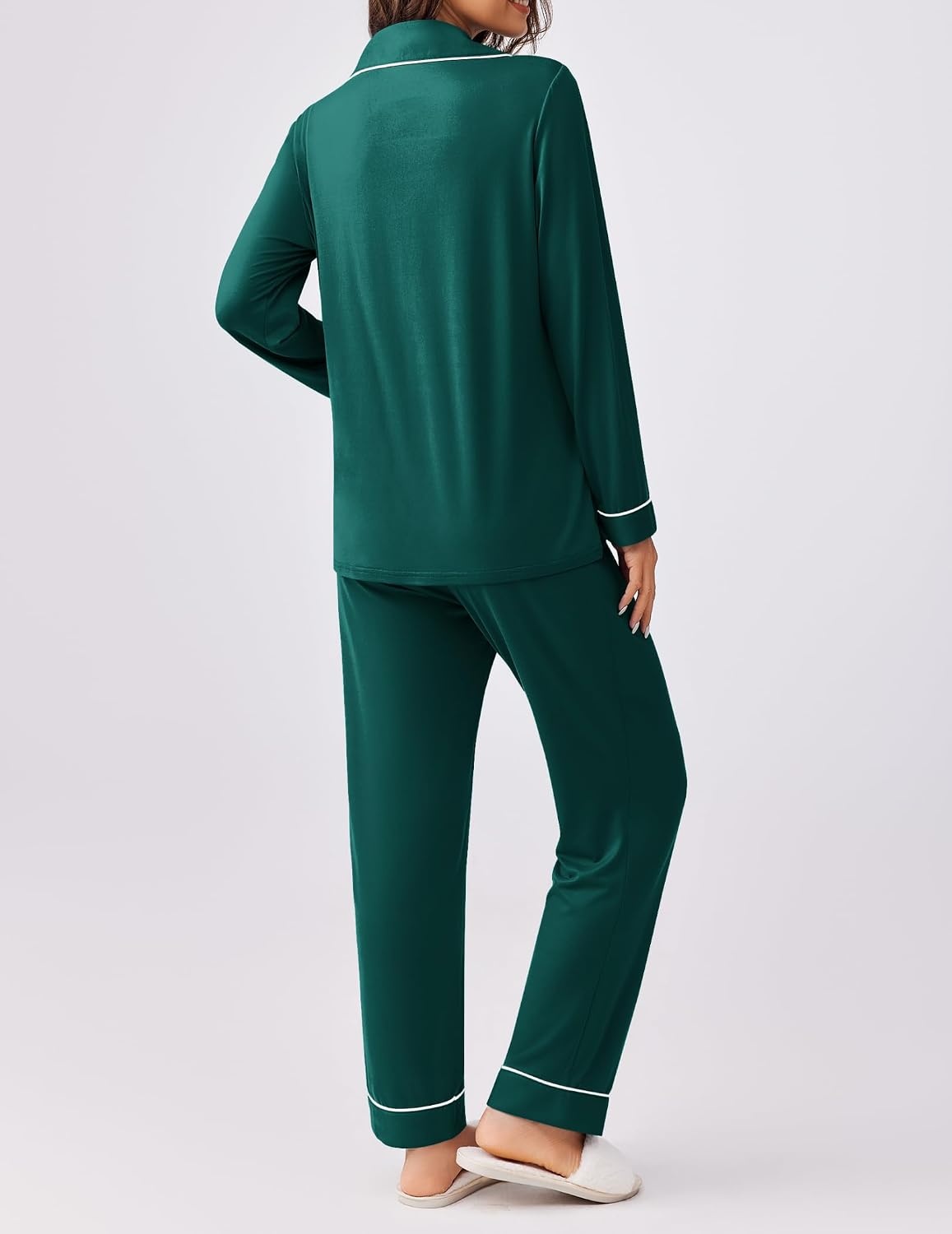 image:imageEkouaer Womens Pajamas Set Button Down Long Sleeve Top amp Pants Lounge SetsBlue Green