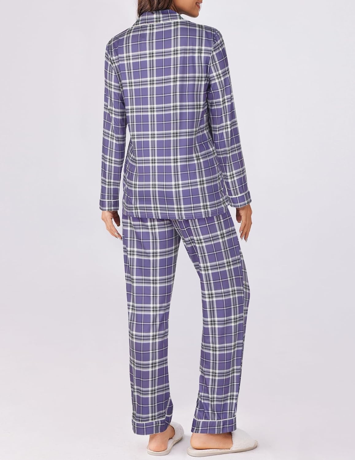 image:imageEkouaer Womens Pajamas Set Button Down Long Sleeve Top amp Pants Lounge SetsBpurple Plaid